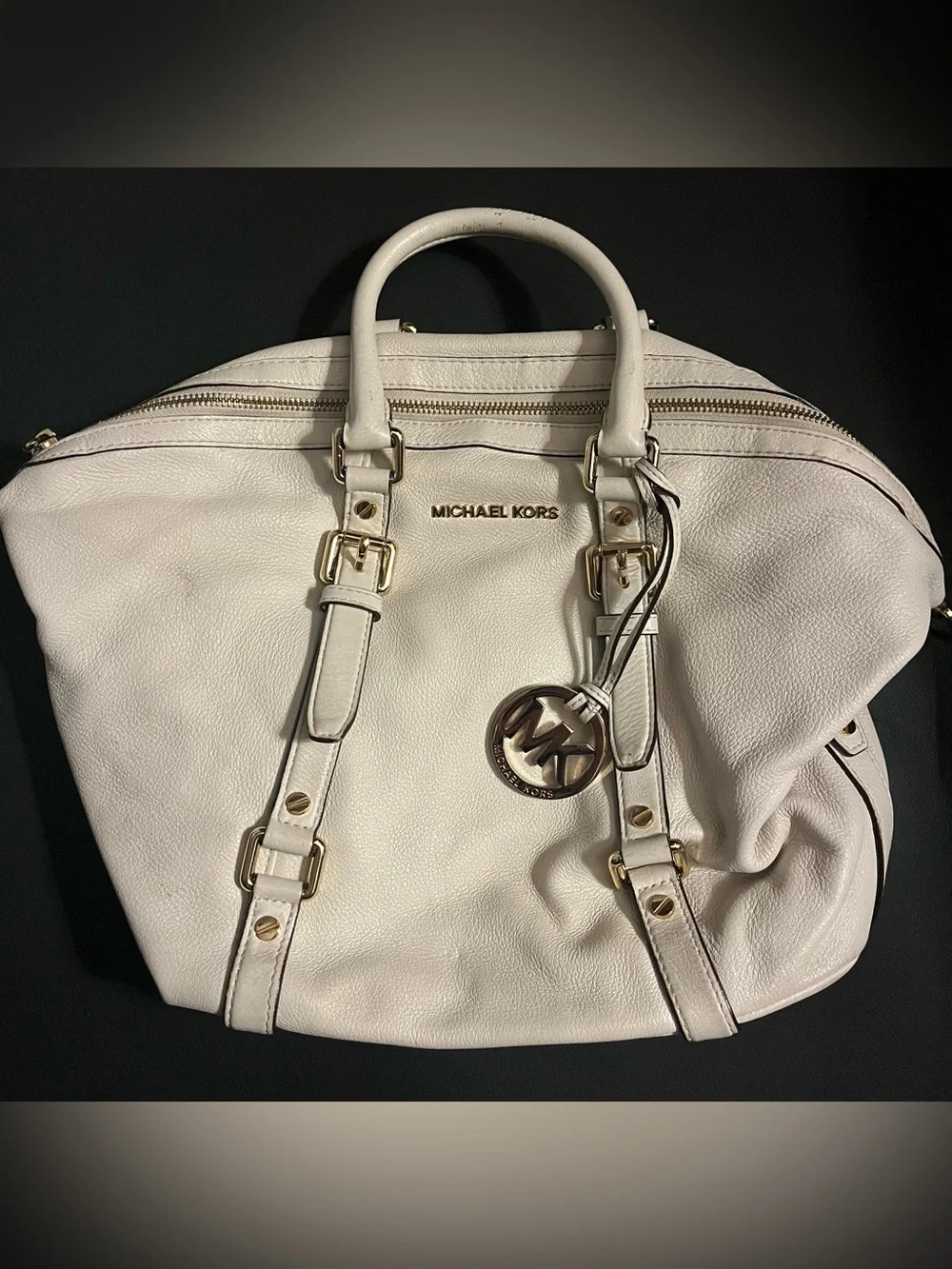 Michael Kors Ivory Leather Satchel with Gold Hardware